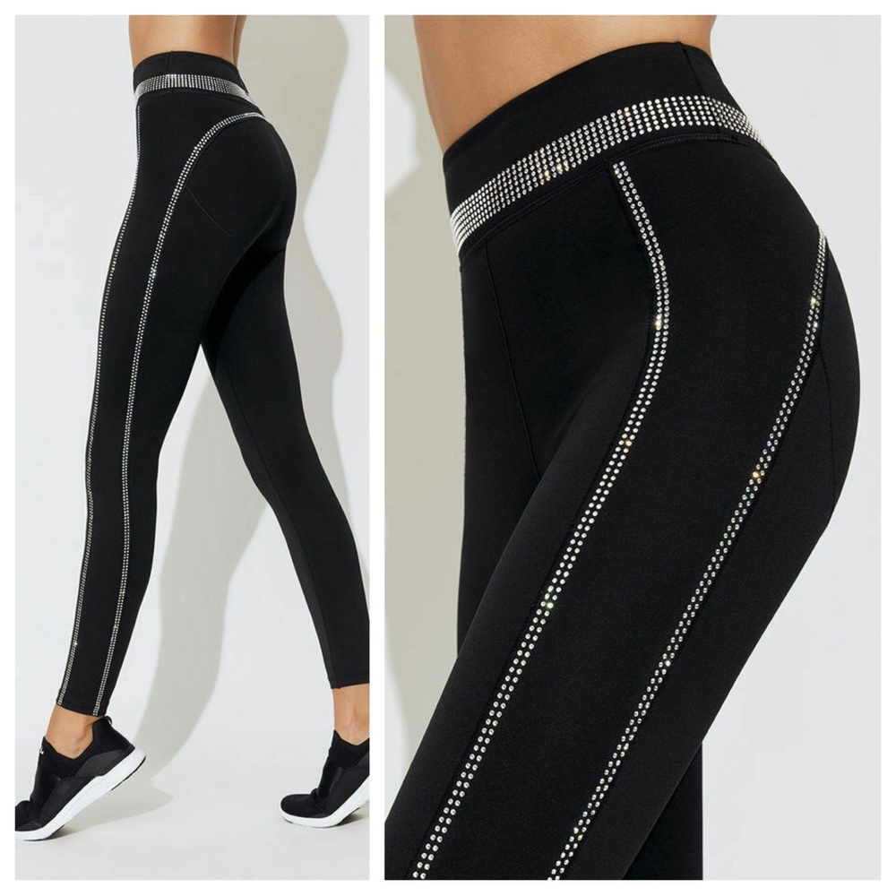 Adam Selman Sport Recycled Spandex Crystal Racer Leggings Black XXS NWT